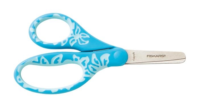 Children's scissors Fiskars turquoise with pink flower motif, 12 cm