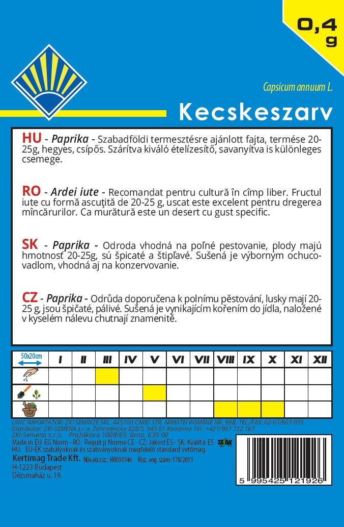 Étkezési paprika Kecskeszarv BK 0,4g