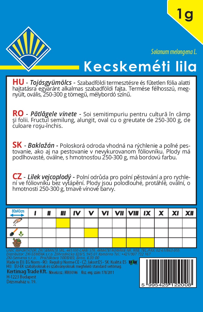 Tojásgyümölcs Kecskeméti lila BK 1g