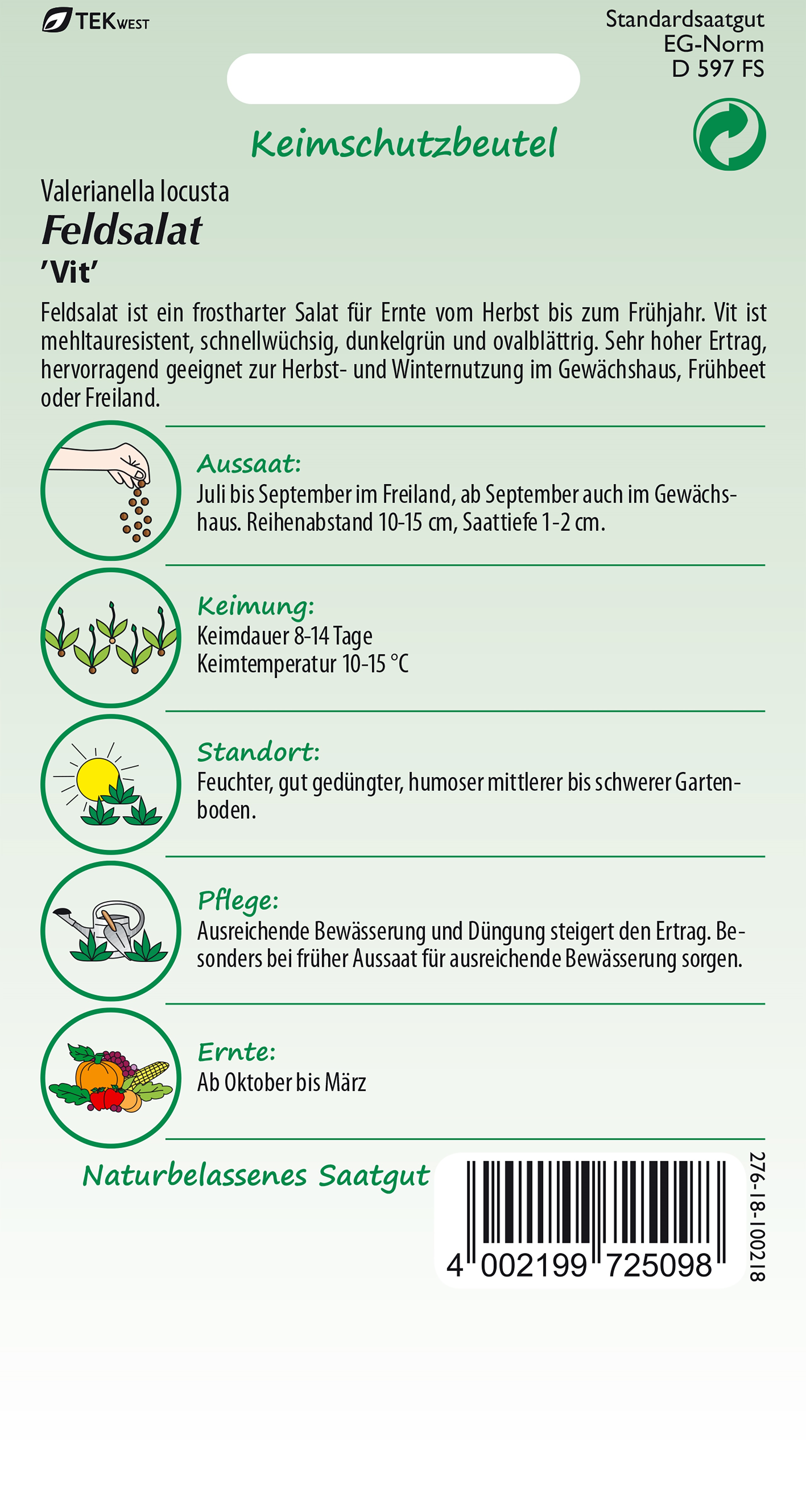 Madársaláta/Galambbegy 2-3 m2-re Samen Pfann