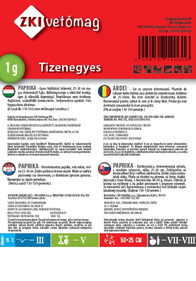 Étkezési paprika Tizenegyes 1g ZKI