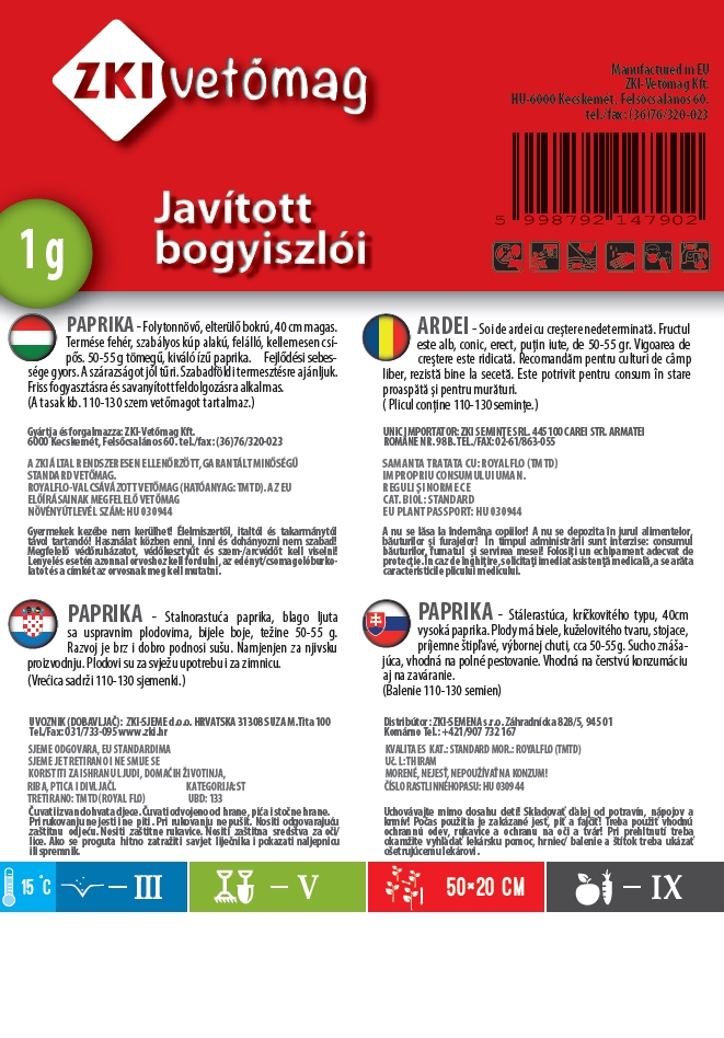 Étkezési paprika Javított bogyiszlói 1g ZKI