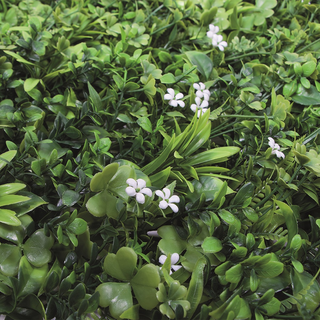 Green wall with jasmine leaves VERTICAL JAZMIN green- white 1 x 1 m